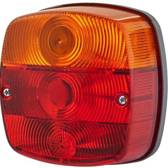 John Deere Rear lamp 121 x 121mm - 2SE002578701 - Rear light square, 12/24V, red/orange/white, bolt on, 121x56x121mm, Hella