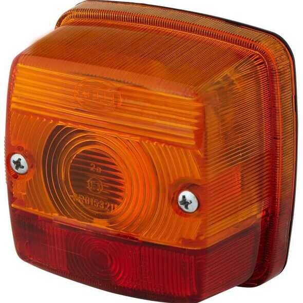 John Deere Rear lamp 84 x 84mm - 2SW003014131 - Rear light square, 12/24V, red/orange, bolt on, 84x51x84mm, Hella