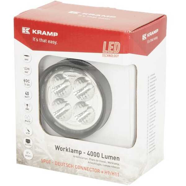 John Deere Work lights round LED - LA10551SP - Work light LED, 40W, 4000lm, round, white, 10/30 V, 84x126x71.8mm, AMP plug, spot