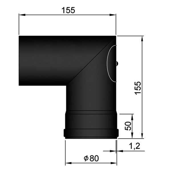 Smoke pipe black Ø80 Bend 90 degrees